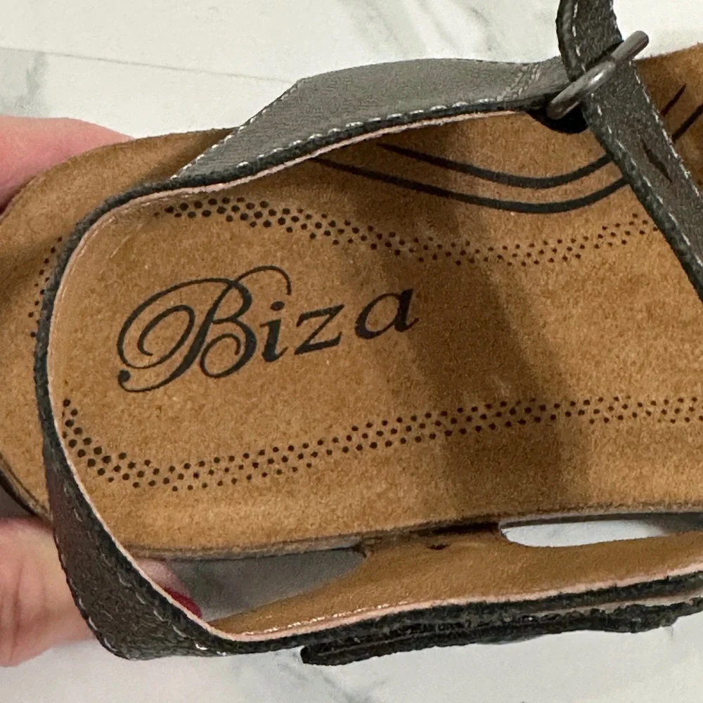 Biza Maui Leather Footbed Sandal 6.5/37 Cork & Memory Foam in Pewter - Picture 4 of 8